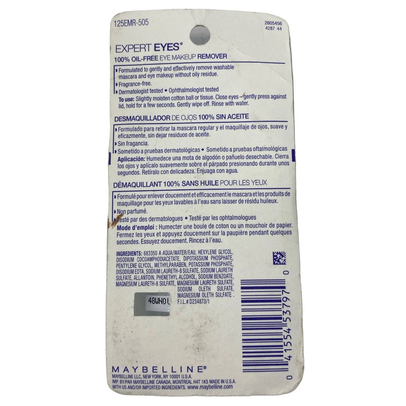 Maybelline Expert Eyes Oil Free Eye Makeup Remover 2.3 fl oz 2 Pack New