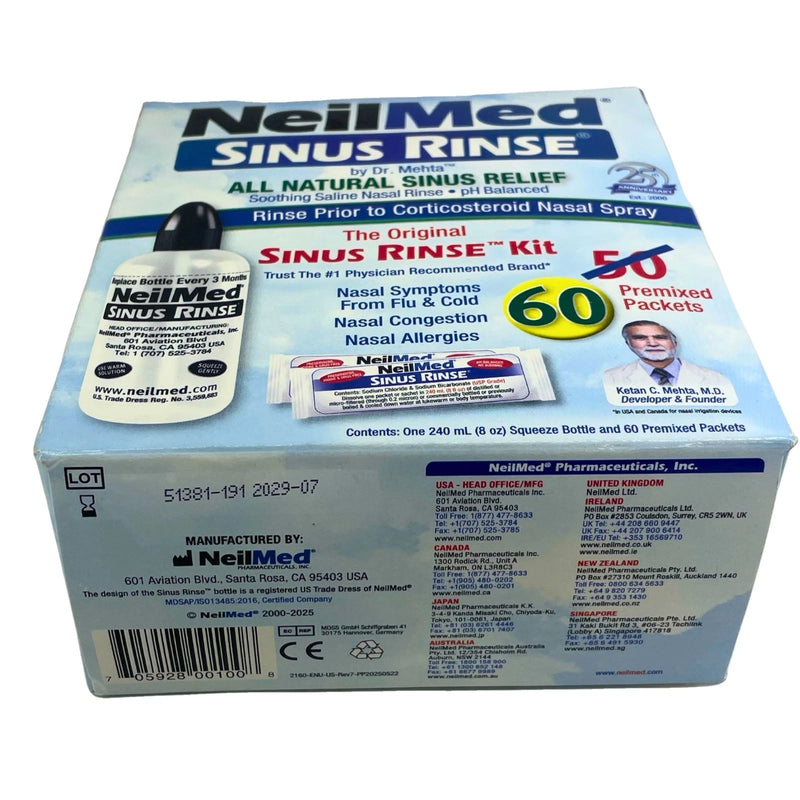 NeilMed Sinus Rinse Kit Bottle 60 Premixed Packets All Natural 2 Pack Exp 07/29