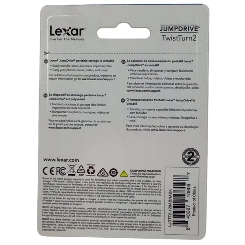 Lexar JumpDrive TwistTurn2 128GB USB 2.0 Flash Drive Swivel 5 Pack New