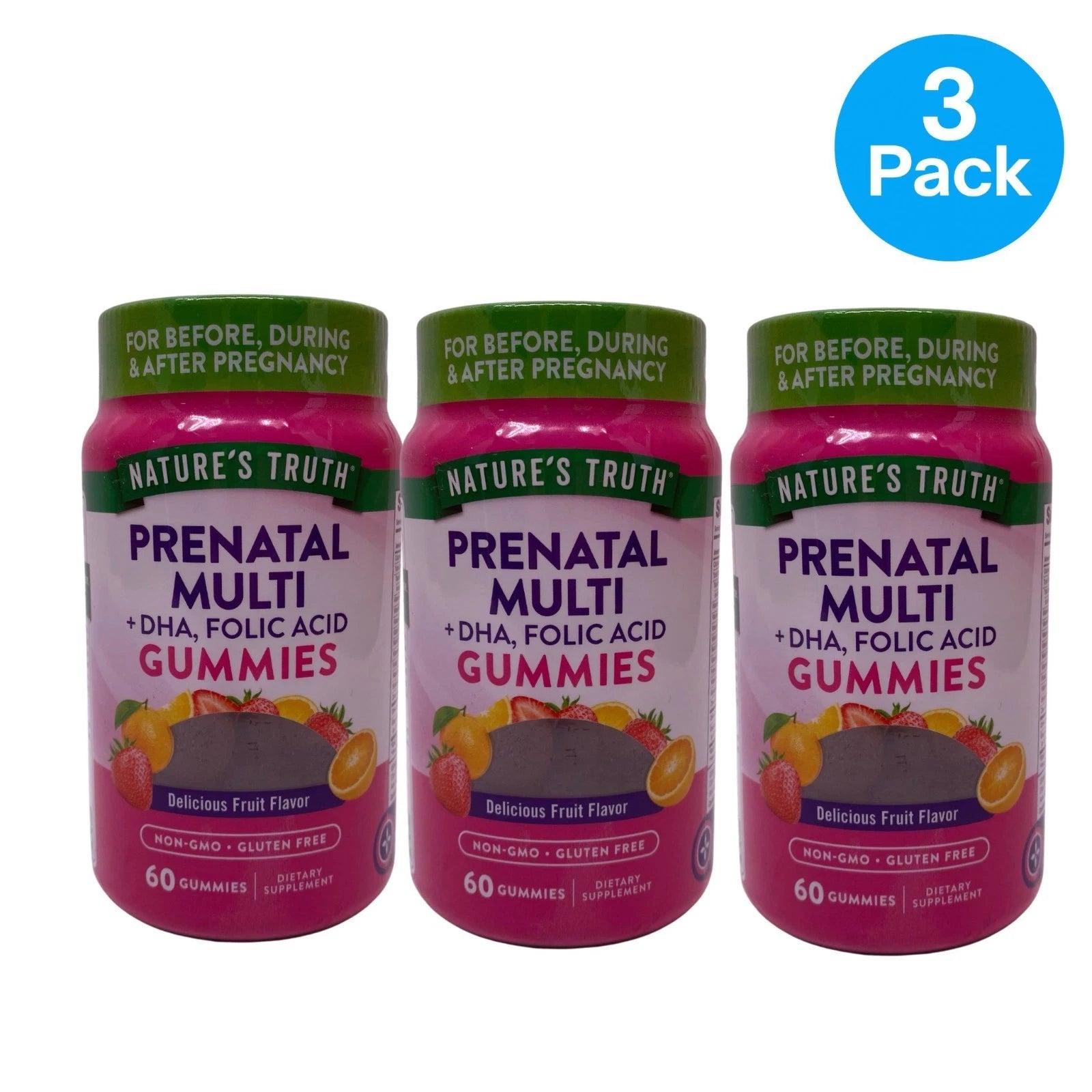 Natures Truth Prenatal Multi DHA Folic Acid Gummies 60Ct 3 Pack New Exp 02/2027