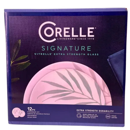 Corelle Signature Solar Print 12-Piece Dinnerware Set Vitrelle Glass Service 4