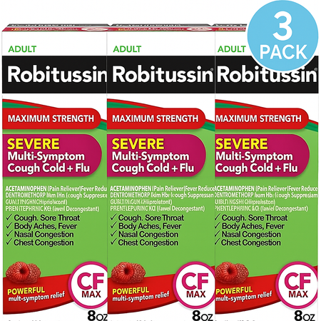Robitussin Severe Cough Cold + Flu 8 oz 3 Pack Exp 09/2025 New