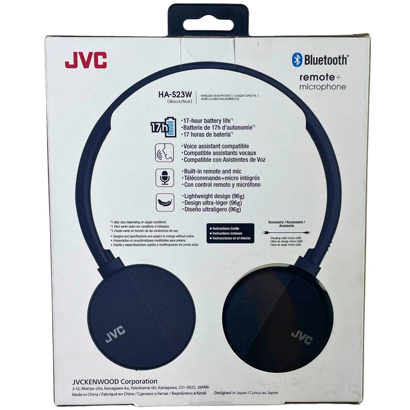 JVC Flats Wireless On-Ear Bluetooth Headphones HA-S23W Black 17-Hour Battery 2 P
