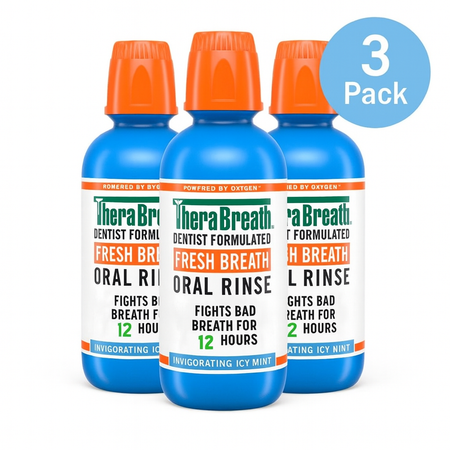 TheraBreath Fresh Breath Oral Rinse Icy Mint 16oz 3 Pack New