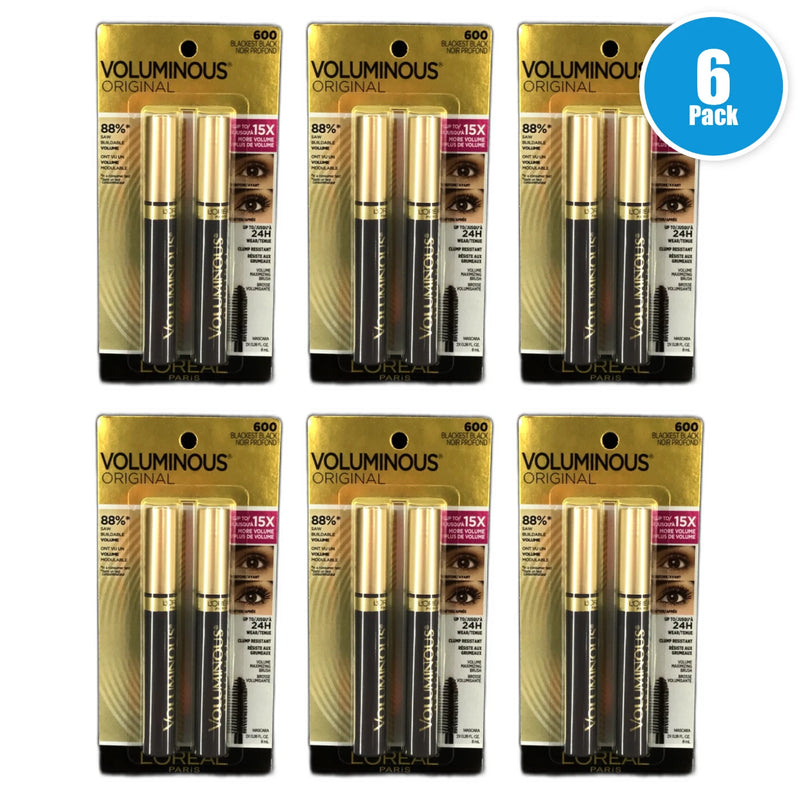 L'Oreal Paris Voluminous Mascara 600 BLACKEST BLACK NOIR PROFOND Pack of 6 New