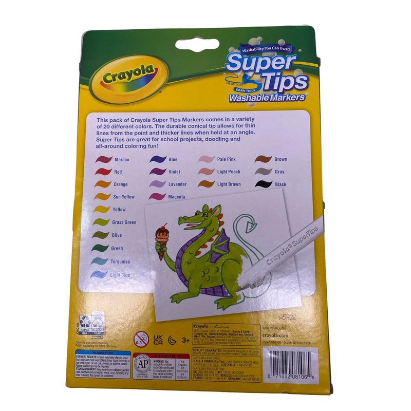 Crayola Super Tips Washable Markers 20 Count 6 Pack School Supplies New