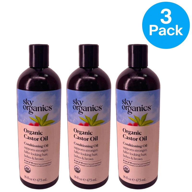 Sky Organics USDA Organic Castor Oil for Hair, Lashes & Brows 16 oz - 3 Pack