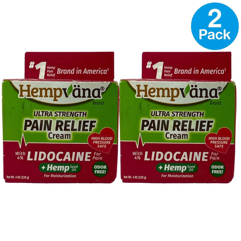 Hempvana Ultra Strength Pain Relief Cream Lidocaine 4% Hemp Seed Oil 4 OZ 2 Pack