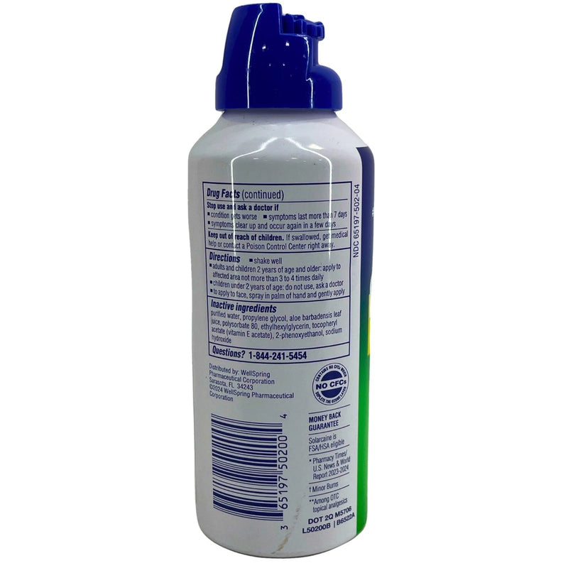 Solarcaine Burn Pain Relief Continuous Spray Lidocaine 4% Aloe & Vitamin E 4 Oz