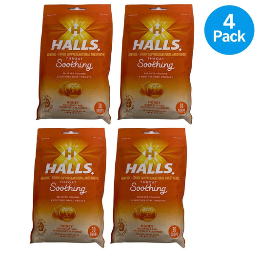 Halls Throat Soothing Honey Cough Drops 30 Ct 4 Pack Exp 01/2027 New