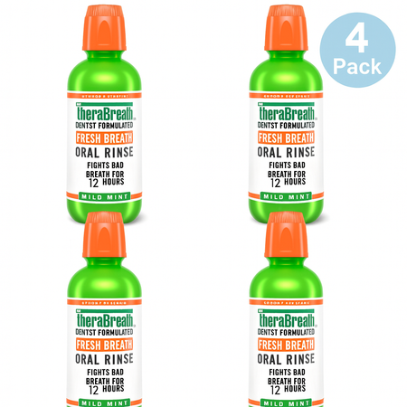 TheraBreath Fresh Breath Oral Rinse Mild Mint 16oz 4 Pack New