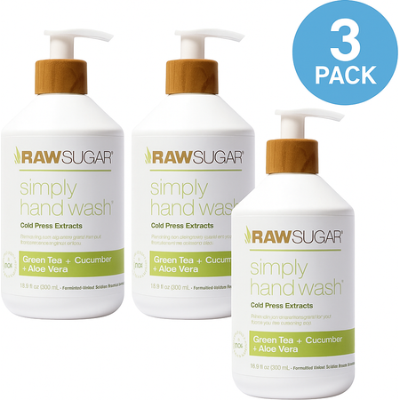 Raw Sugar Hand Wash Green Tea Cucumber Aloe 16.9 oz 3 Pack New