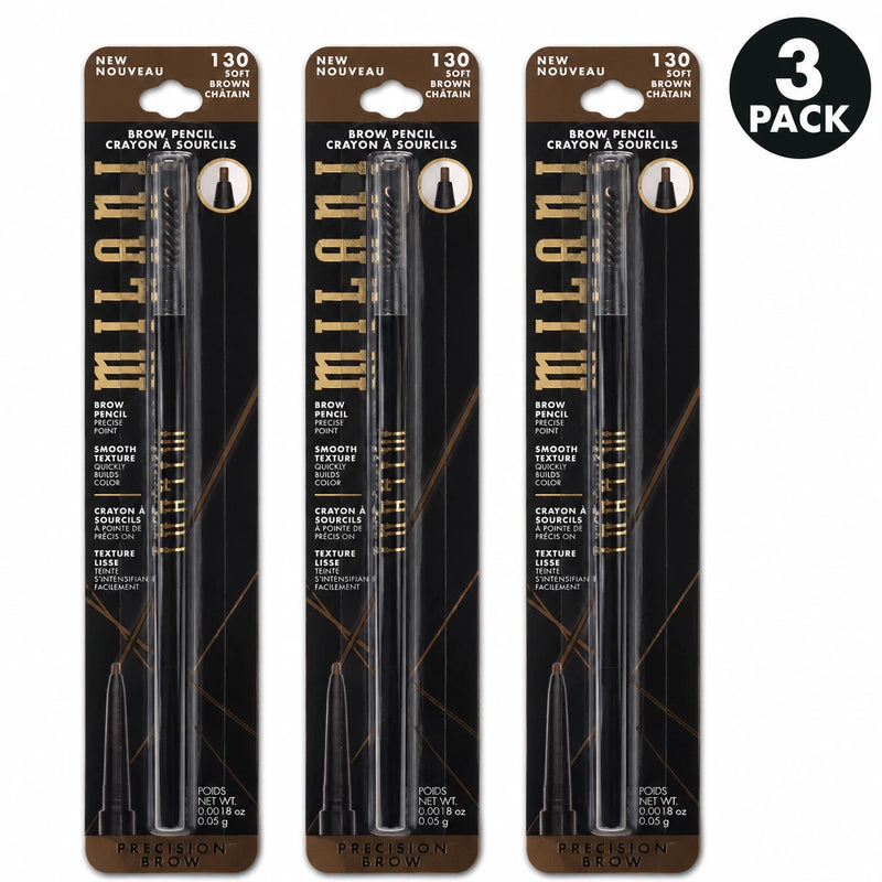 Milani Precision Brow Pencil 130 Soft Brown Retractable Eyebrow Pencil 3 Pack