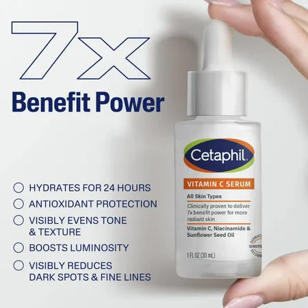 CETAPHIL Vitamin C Serum, Lightweight Serum for All Skin Types, 1 fl oz, Vitamin C, Niacinamide & Sunflower Seed Oil 3