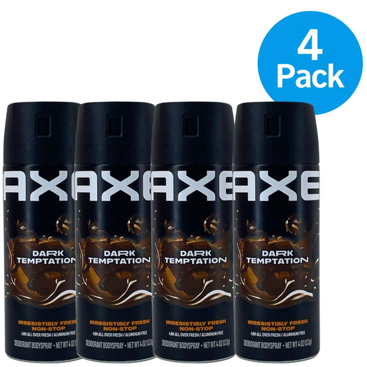 AXE Dark Temptation Deodorant Bodyspray 4 oz 4 pack bottles with fresh irresistible fragrance