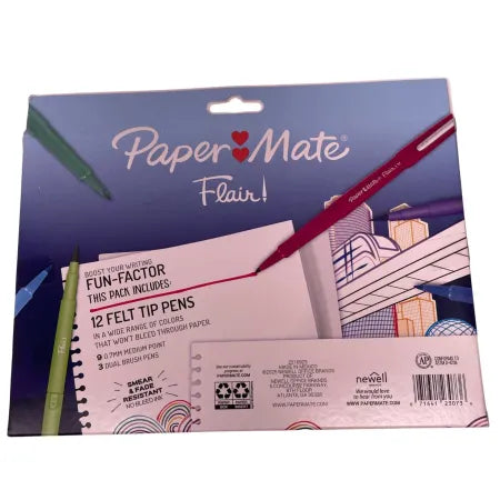 Paper Mate Flair 12 Felt Tip Pens 3 Pack New