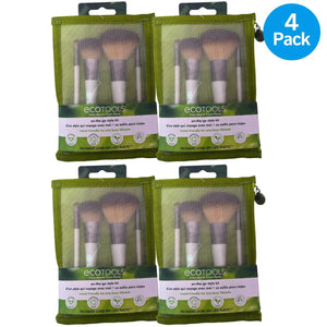 EcoTools On-The-Go Style Kit Travel Makeup Brush Set with Cosmetic Bag 4 Pieces