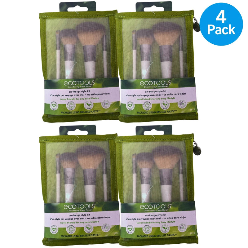 EcoTools On-The-Go Style Kit Travel Makeup Brush Set with Cosmetic Bag 4 Pieces