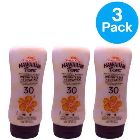 Hawaiian Tropic Weightless Hydration Sunscreen SPF 30 6 OZ 3 Pack New Exp 06/27