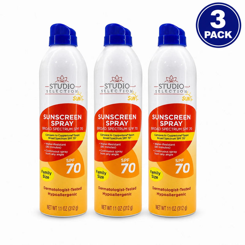 Studio Selection Sunscreen Spray SPF 70 Family Size 11 oz 3 Pack Exp: 10/26