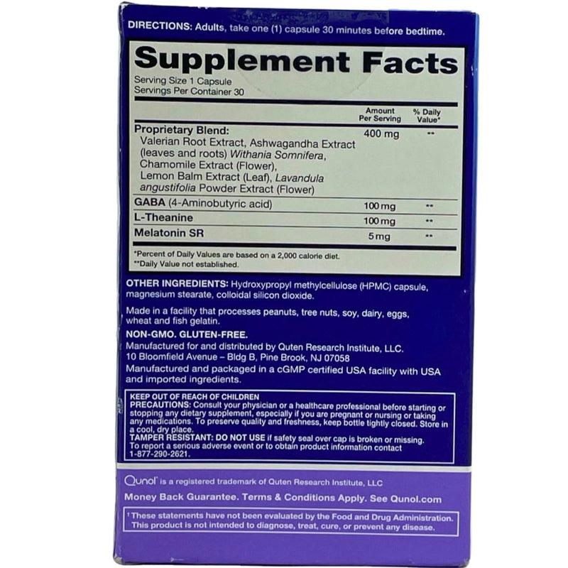Qunol Sleep Support Complex 5 in 1 Melatonin L-Theanine 30 Capsules 2 Pack New