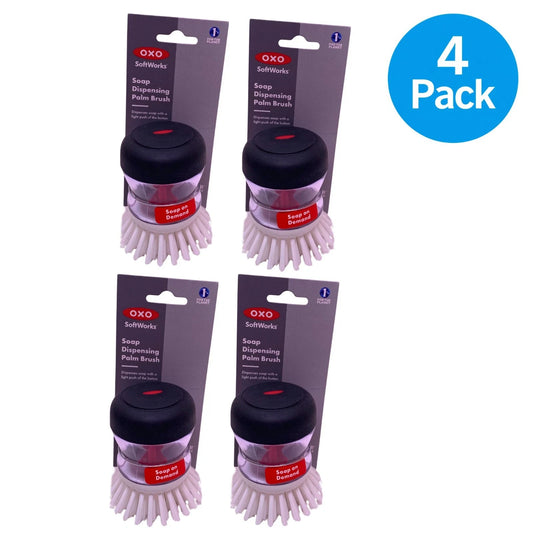 OXO SoftWorks Soap Dispensing Palm Brush 4 Pack - Non-Stick Safe Scrub Brush Set