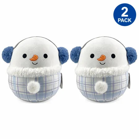 Squishmallows Manny the Snowman with Blue Earmuffs Plaid Scarf 10" 2 Pack New