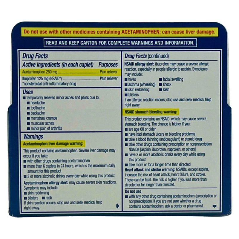 Advil Dual Action With Acetaminophen Pain Reliever 72 Caplets 3 Pack Exp 09/28