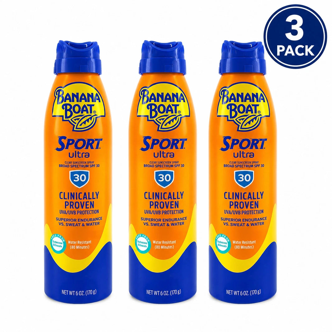 Banana Boat Sport Ultra Sunscreen Spray SPF 30 6 oz 3 Pack Exp: 07/27