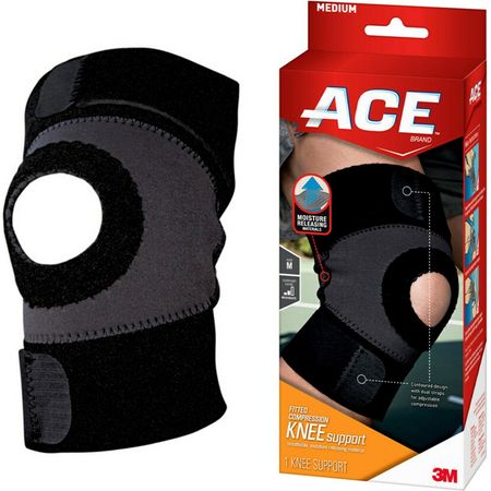 ACE Brand Moisture Control Knee Support, Medium, Black/Gray, Adjustable Brace