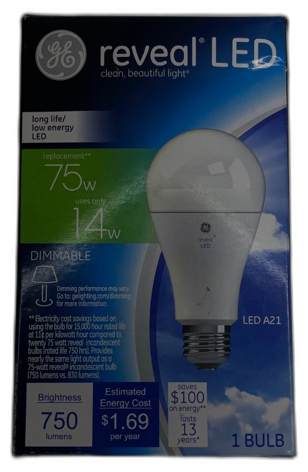 GE Reveal LED A21 Standard Base Equivalent Bright 2 Total Pack of 2 New