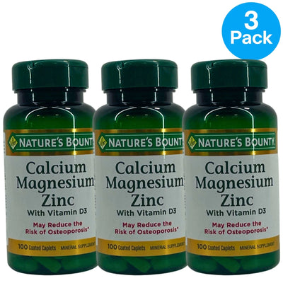 Nature's Bounty Calcium Magnesium Zinc With Vitamin D3 100 Coated Caplets 3 Pack