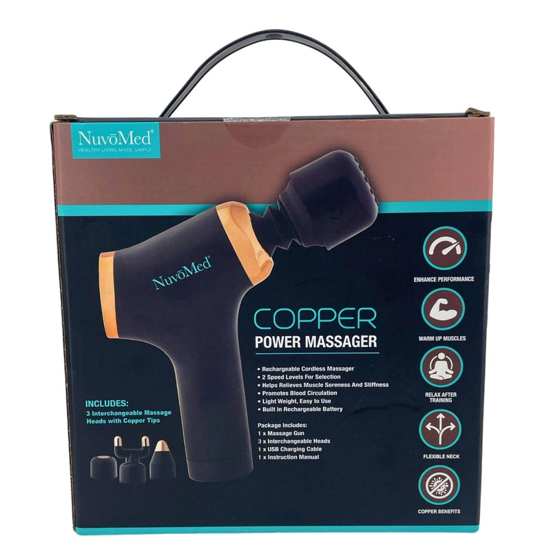 NuvoMed Copper Power Massager Handheld Rechargeable Muscle Gun 3 Heads 1 Pack