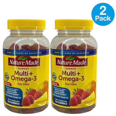 Nature Made Multi + Omega-3 For Him Gummies 150 Ct Value Size 2 Pack Exp 02/27