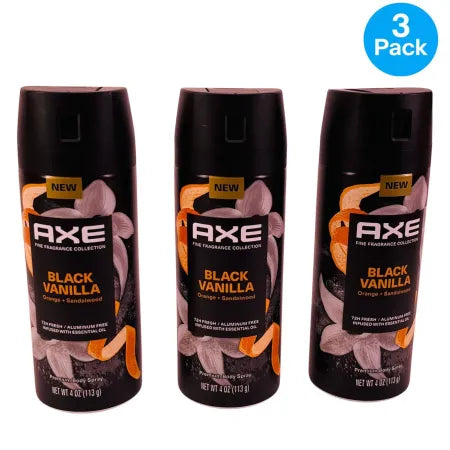 AXE Black Vanilla Body Spray 4oz (3-Pack) New | Orange + Sandalwood
