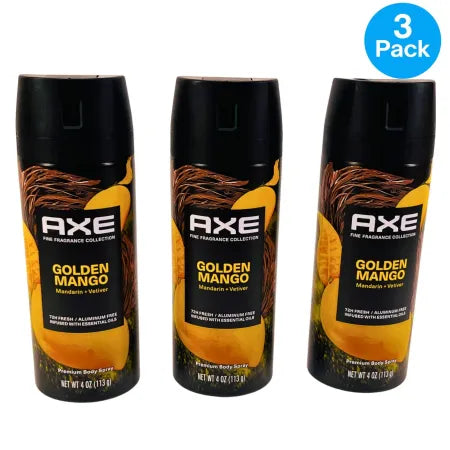AXE Fine Fragrance Premium Deodorant Body Spray For Men Golden Mango 4 oz (3pk)