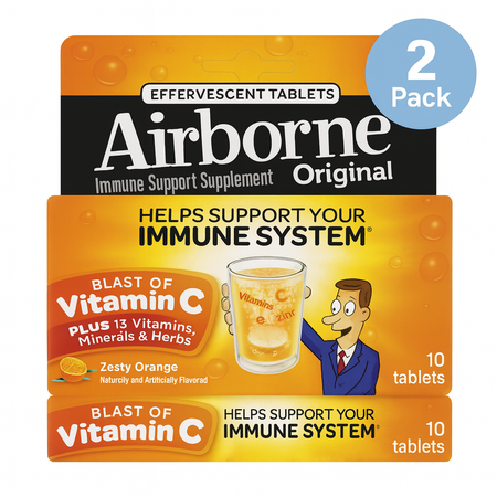 Airborne Vitamin C Zesty Orange 10 Tablets 2 Pack New