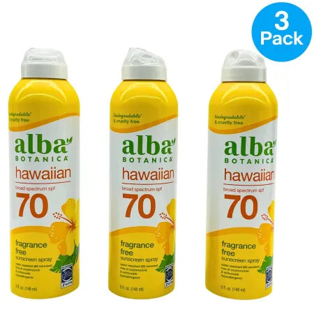 Alba Botanica Hawaiian Sunscreen Spray SPF 70 Fragrance Free 5oz (3 Pack) 1