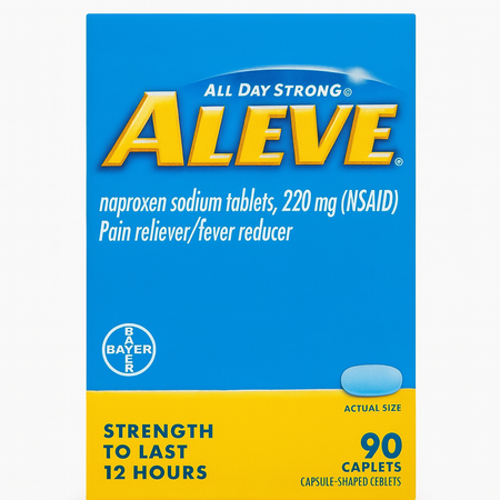 Aleve Naproxen Sodium 220mg 90 Caplets 12HR Relief 1 Pack New