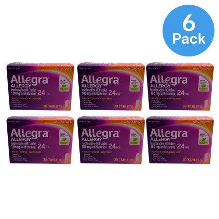 Allegra Allergy 180mg 30 count tablets 6-pack box 24 hour allergy relief