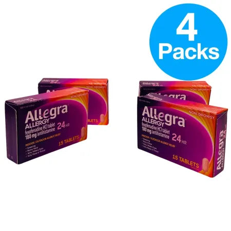 Allegra Allergy 24HR 180mg 15 Tablets 4 Pack Non-Drowsy New 1