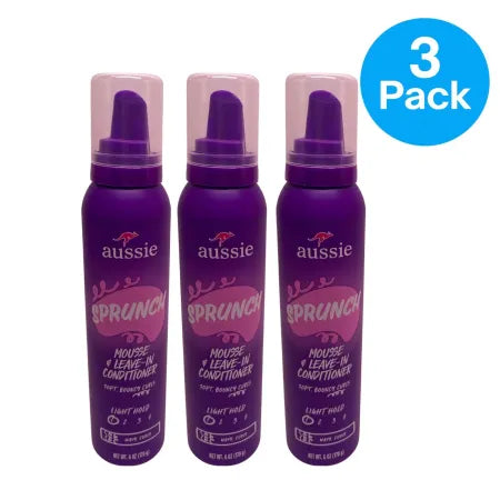 Aussie Sprunch Mousse Leave-In Conditioner Curl Styling 6oz 3 Pack New
