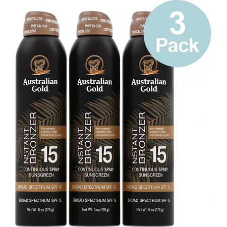 Australian Gold SPF 15 6oz Instant Bronzer Spray - 3 Pack - New (EXp 10/2025)