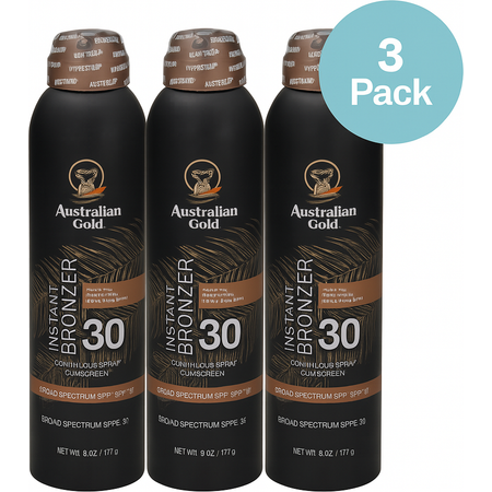Australian Gold SPF 30 Instant Bronzer Spray 6oz 3 Pack – New