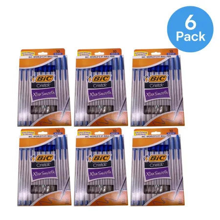 BIC Cristal Xtra Smooth Ballpoint Pens Blue Ink 1.0mm 10ct 6 Pack New