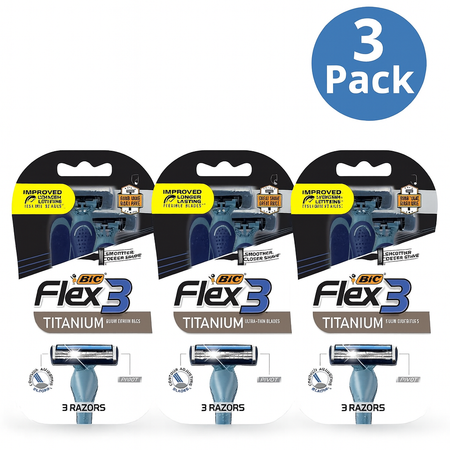 BIC Flex 3 Titanium Ultra-Thin Blades 3 Razors – 3 Pack – New