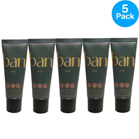 Ban AHA Roll-On Serum Deodorant Amber Cedarwood 2.3oz Aluminum Free 5 Pack