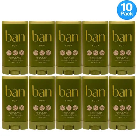Ban Body Thigh & Body Anti-Friction Rub Remedy Stick 1.4oz 10 Pack Vegan