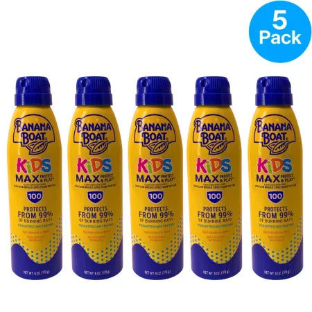 Banana Boat Kids Max SPF 100 sunscreen spray 6oz bottles 5 pack
