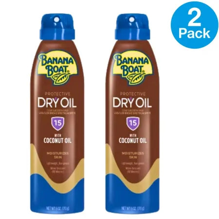 Banana Boat SPF 15 Dry Oil Sunscreen Coconut 6oz 2 Pack New